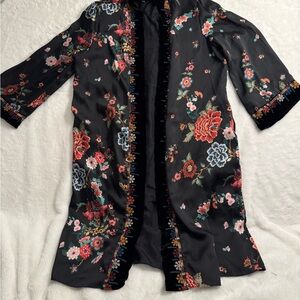 Johnny Was Workshop Floral Embroidered Velvet Trim Kimono Jacket Size Small